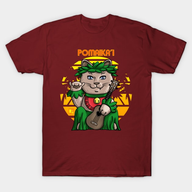 Maneki Neko Hula Girl Cat Pomaika'i T-Shirt by jasonyerface